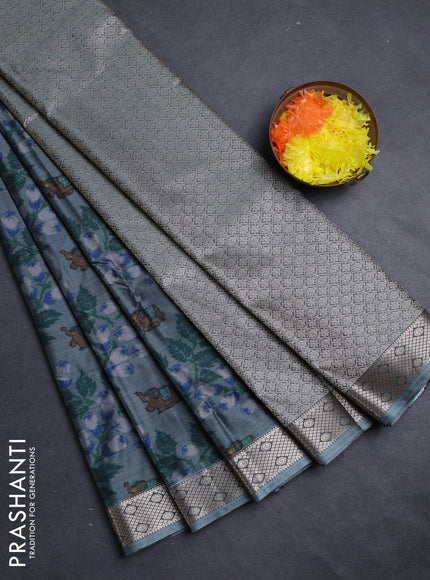 Bangalori silk saree grey with allover ikat weaves and zari woven border