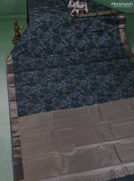 Bangalori silk saree grey with allover ikat weaves and zari woven border