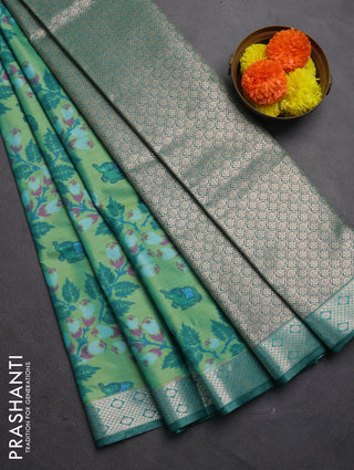 Bangalori silk saree light green and dark green with allover ikat weaves and zari woven border