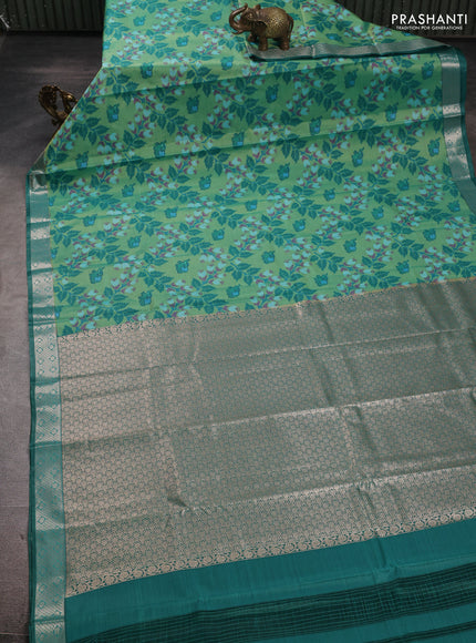Bangalori silk saree light green and dark green with allover ikat weaves and zari woven border