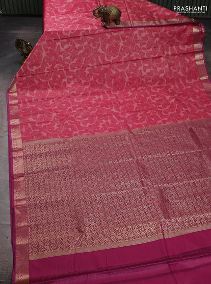 Bangalori silk saree mild peach and pink with allover ikat weaves and zari woven border