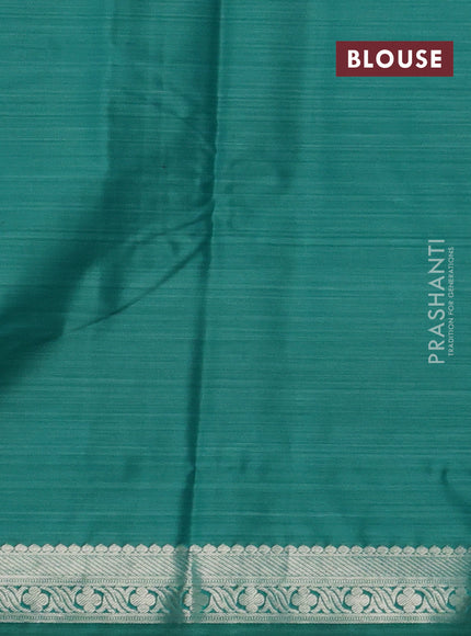 Bangalori silk saree teal green with allover ikat weaves and zari woven border