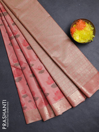 Bangalori silk saree mild peach with allover ikat weaves and zari woven border