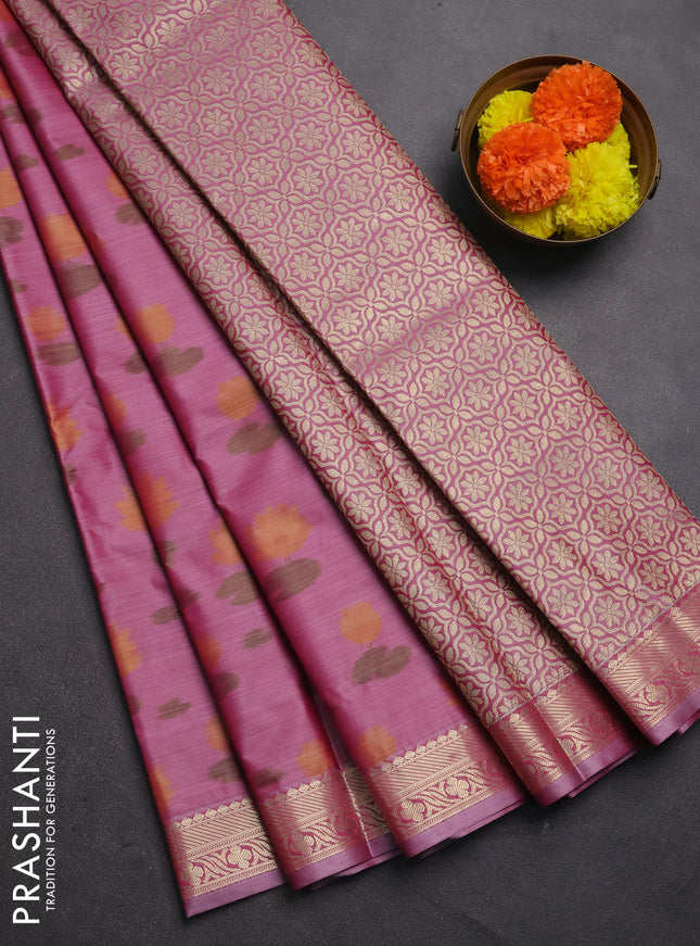 Bangalori silk saree pink with allover ikat weaves and zari woven border