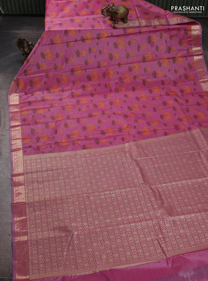 Bangalori silk saree pink with allover ikat weaves and zari woven border