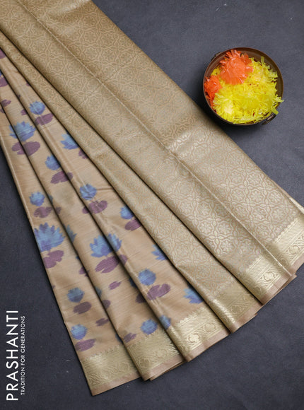 Bangalori silk saree sandal with allover ikat weaves and zari woven border