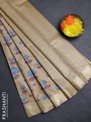 Bangalori silk saree sandal with allover ikat weaves and zari woven border