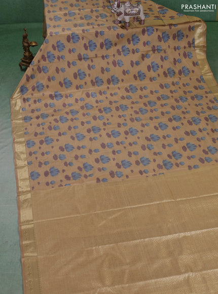 Bangalori silk saree sandal with allover ikat weaves and zari woven border
