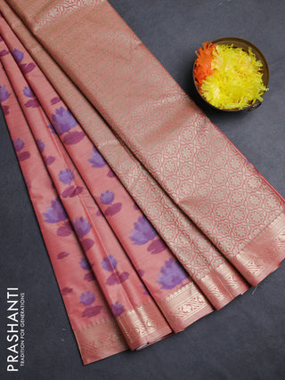 Bangalori silk saree mild peach with allover ikat weaves and zari woven border
