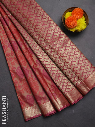 Bangalori silk saree sandal and maroon with allover ikat weaves and zari woven border