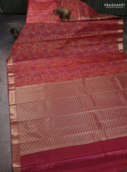 Bangalori silk saree sandal and maroon with allover ikat weaves and zari woven border