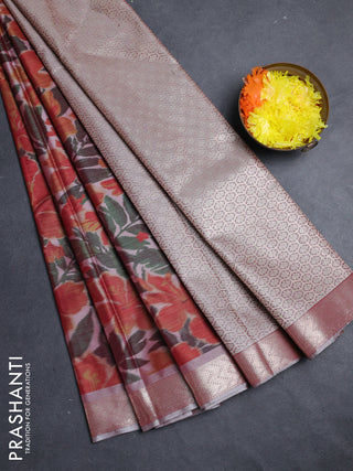 Bangalori silk saree grey and rust shade with allover ikat weaves and zari woven border