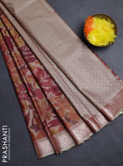 Bangalori silk saree beige with allover ikat weaves and zari woven border