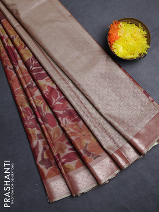 Bangalori silk saree beige with allover ikat weaves and zari woven border