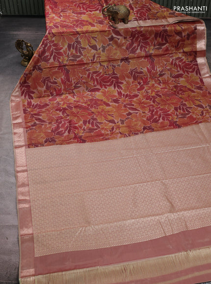 Bangalori silk saree beige with allover ikat weaves and zari woven border