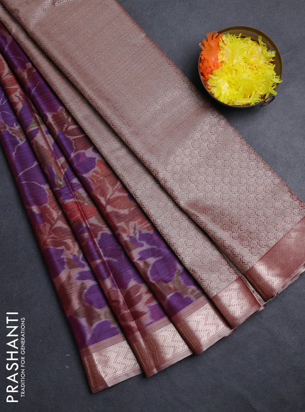 Bangalori silk saree purple and beige with allover ikat weaves and zari woven border