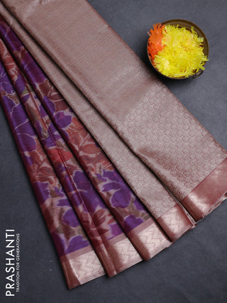 Bangalori silk saree purple and beige with allover ikat weaves and zari woven border