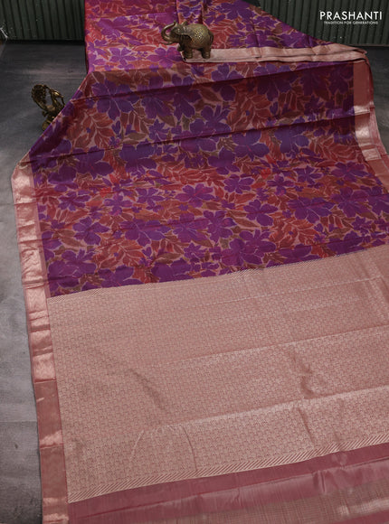 Bangalori silk saree purple and beige with allover ikat weaves and zari woven border