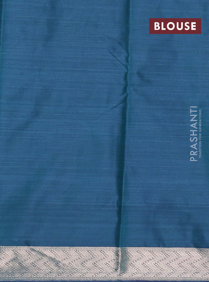 Bangalori silk saree teal blue with allover ikat weaves and zari woven border