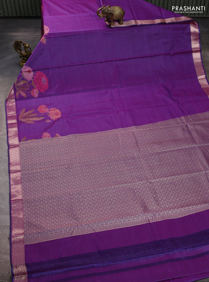 Bangalori silk saree purple with allover ikat weaves and zari woven border