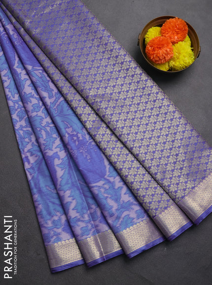 Bangalori silk saree blue shade with allover ikat weaves and zari woven border