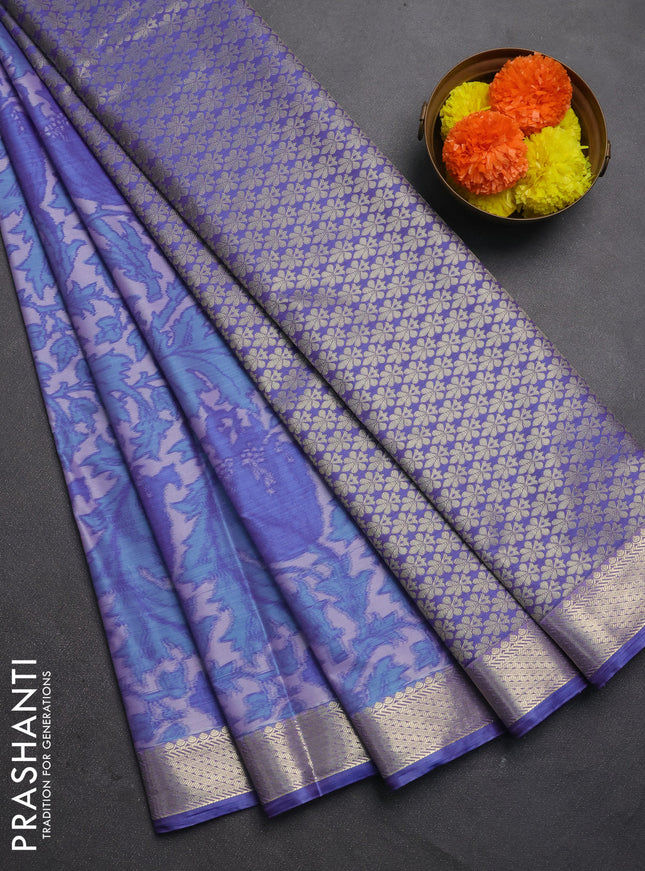 Bangalori silk saree blue shade with allover ikat weaves and zari woven border