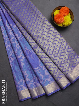 Bangalori silk saree blue shade with allover ikat weaves and zari woven border