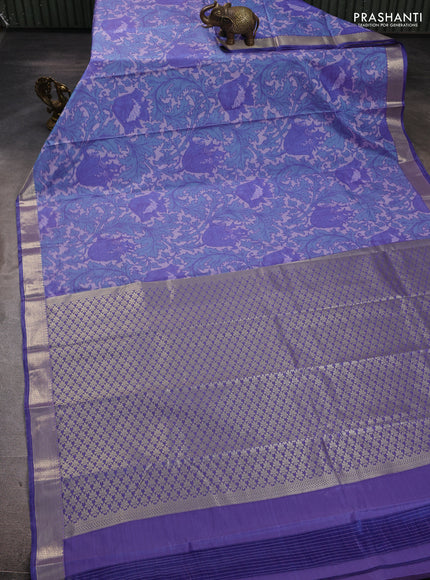 Bangalori silk saree blue shade with allover ikat weaves and zari woven border