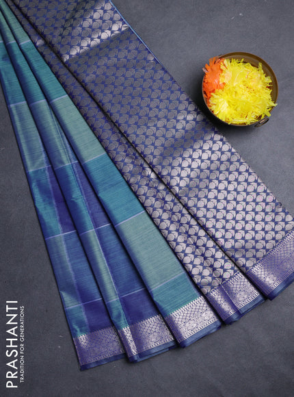 Bangalori silk saree blue shade with allover ikat weaves and zari woven border