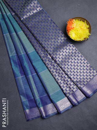 Bangalori silk saree blue shade with allover ikat weaves and zari woven border
