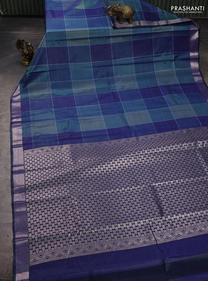 Bangalori silk saree blue shade with allover ikat weaves and zari woven border