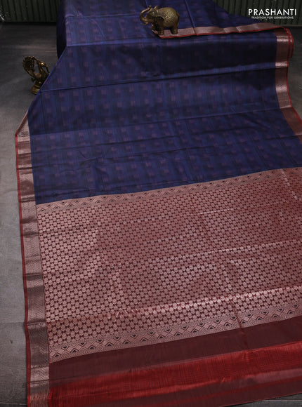Bangalori silk saree blue shade and rust shade with allover ikat weaves and zari woven border