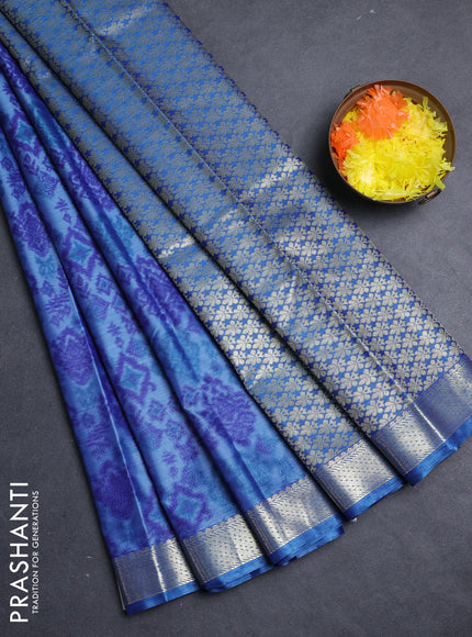 Bangalori silk saree blue with allover ikat weaves and zari woven border