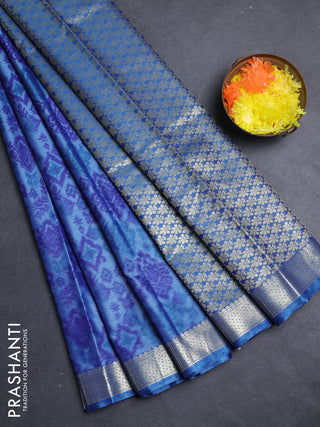Bangalori silk saree blue with allover ikat weaves and zari woven border