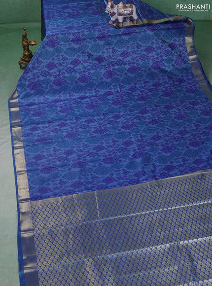 Bangalori silk saree blue with allover ikat weaves and zari woven border