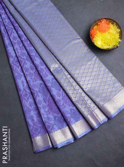 Bangalori silk saree blue shade with allover ikat weaves and zari woven border
