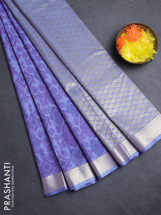 Bangalori silk saree blue shade with allover ikat weaves and zari woven border