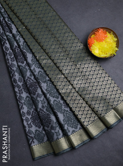 Bangalori silk saree grey with allover ikat weaves and zari woven border