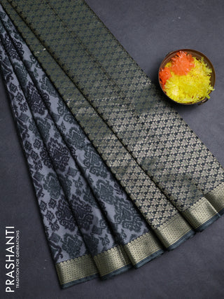 Bangalori silk saree grey with allover ikat weaves and zari woven border