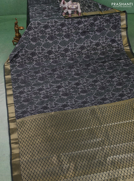 Bangalori silk saree grey with allover ikat weaves and zari woven border