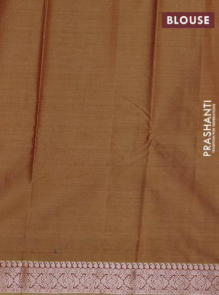 Bangalori silk saree mild peach and mehendi green with allover ikat weaves and zari woven border