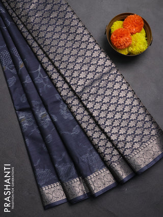 Bangalori silk saree dark navy blue with allover ikat weaves and zari woven border
