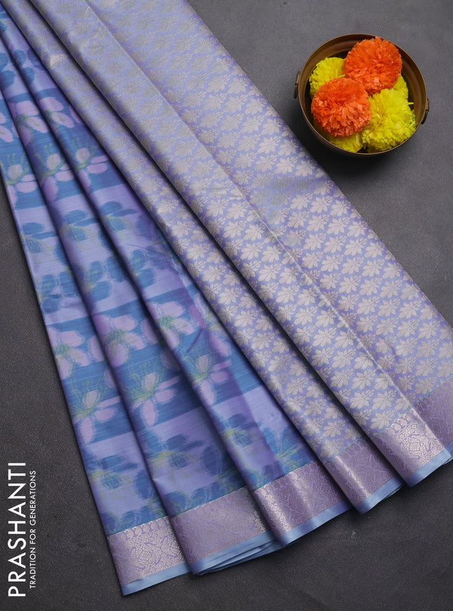 Bangalori silk saree pastel blue with allover ikat weaves and zari woven border