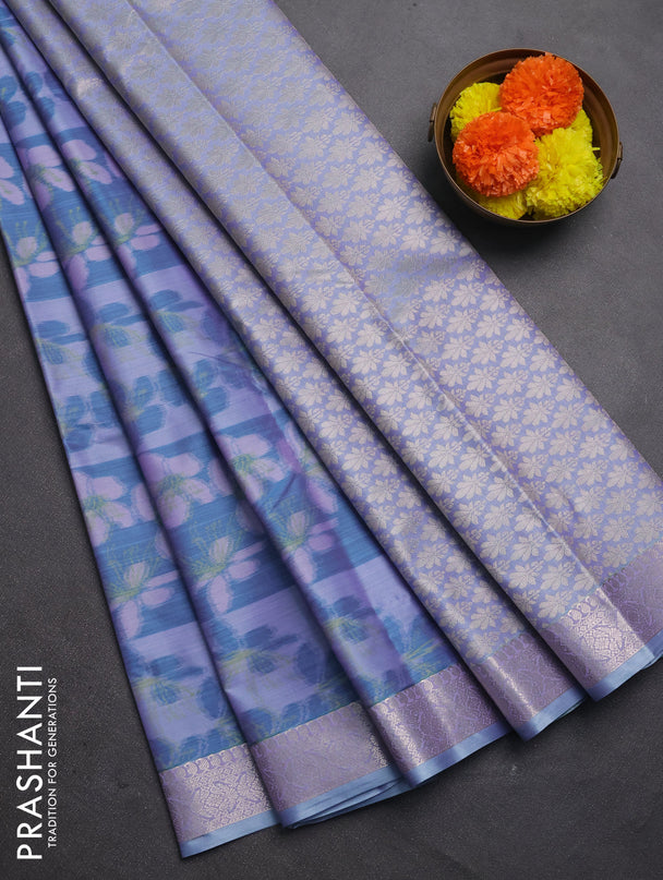 Bangalori silk saree pastel blue with allover ikat weaves and zari woven border