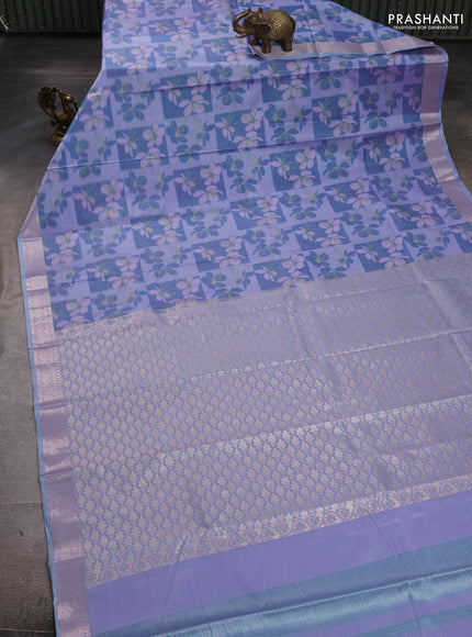 Bangalori silk saree pastel blue with allover ikat weaves and zari woven border