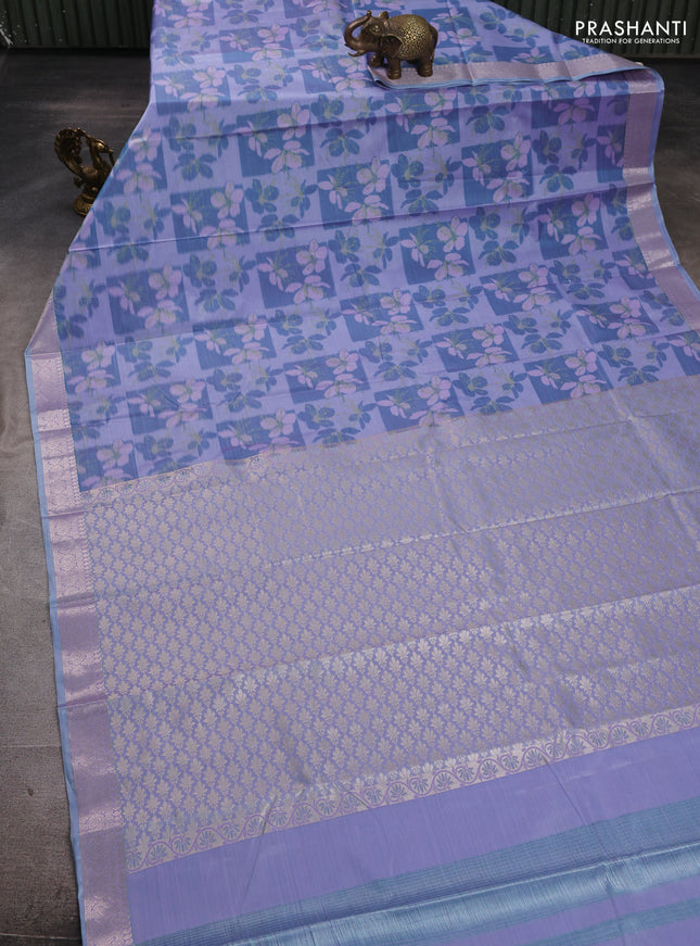 Bangalori silk saree pastel blue with allover ikat weaves and zari woven border
