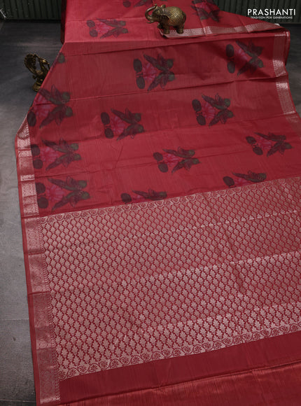 Bangalori silk saree red shade with allover ikat weaves and zari woven border