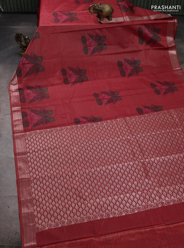 Bangalori silk saree red shade with allover ikat weaves and zari woven border