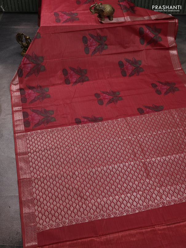 Bangalori silk saree red shade with allover ikat weaves and zari woven border