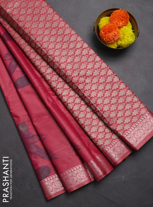 Bangalori silk saree reddish pink shade with allover ikat weaves and zari woven border